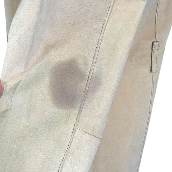 Vintage Buttons 100% Leather Trench Coat Light Weight Size Medium Belt Loops - Picture 4 of 11